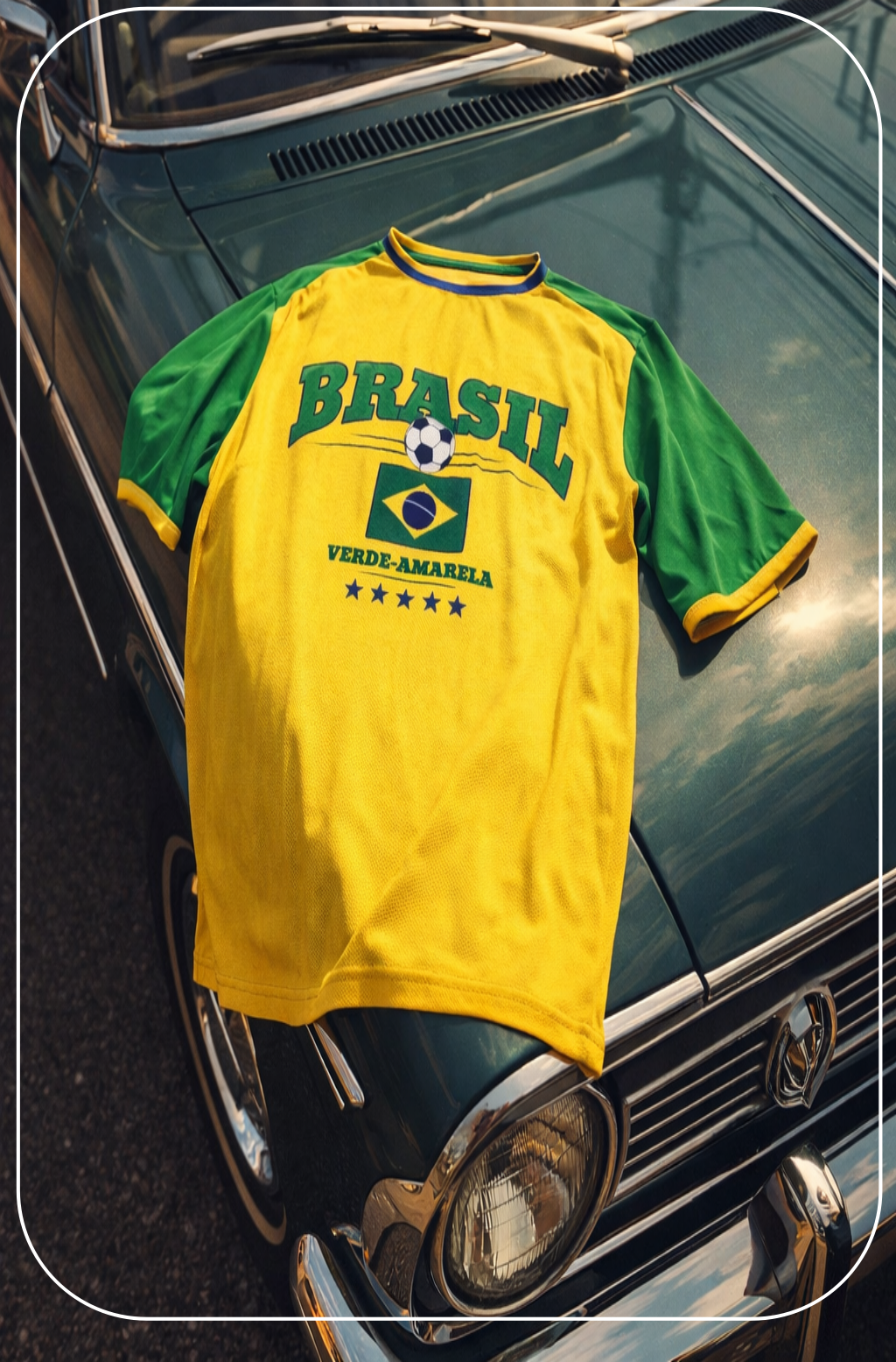 Yellow and green 'Brasil' shirt on a car hood