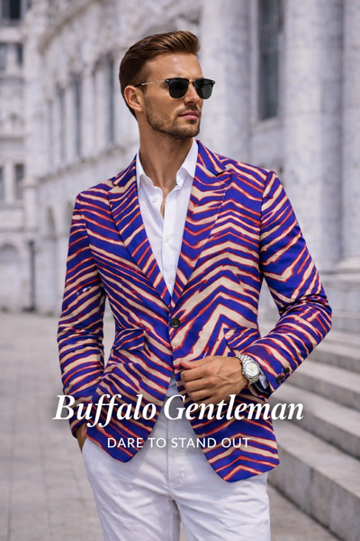 Dark Gray Buffalo Football Retro Game Day Blazer – Football Statement Jacket (Red Blue White)