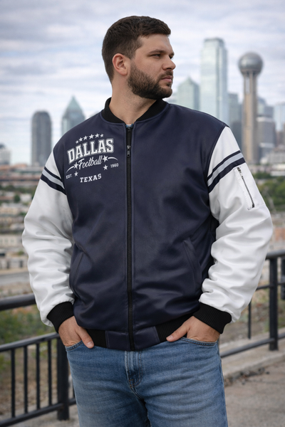 Dark Slate Gray Dallas Football Varsity Bomber Jacket โ Texas Streetwear Game Day Style