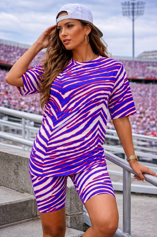 Buffalo football Women’s T-Shirt Set with Short Sleeve – Red, Blue White Zebra Game Day Style