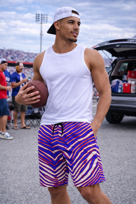 Buffalo Football Men's Casual Shorts β Red Blue White Zebra Game Day Style