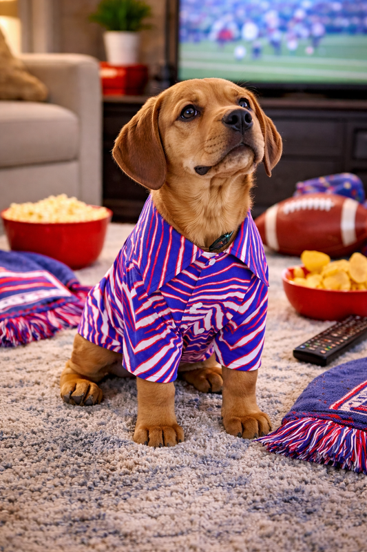 Buffalo zebra Petβs Hawaiian Shirt β Red Blue White Zebra Game Day Style