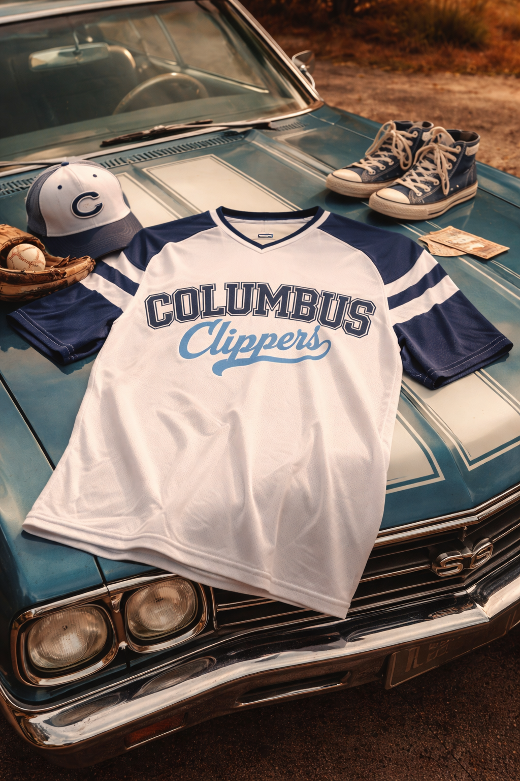 Black Columbus Clippers White and Navy Baseball Shirt – Retro Columbus Ohio Baseball V Neck Fan Tee