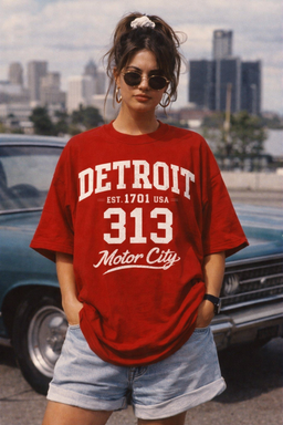 Dark Red Detroit 313 Motor City T-Shirt — Vintage City Tee