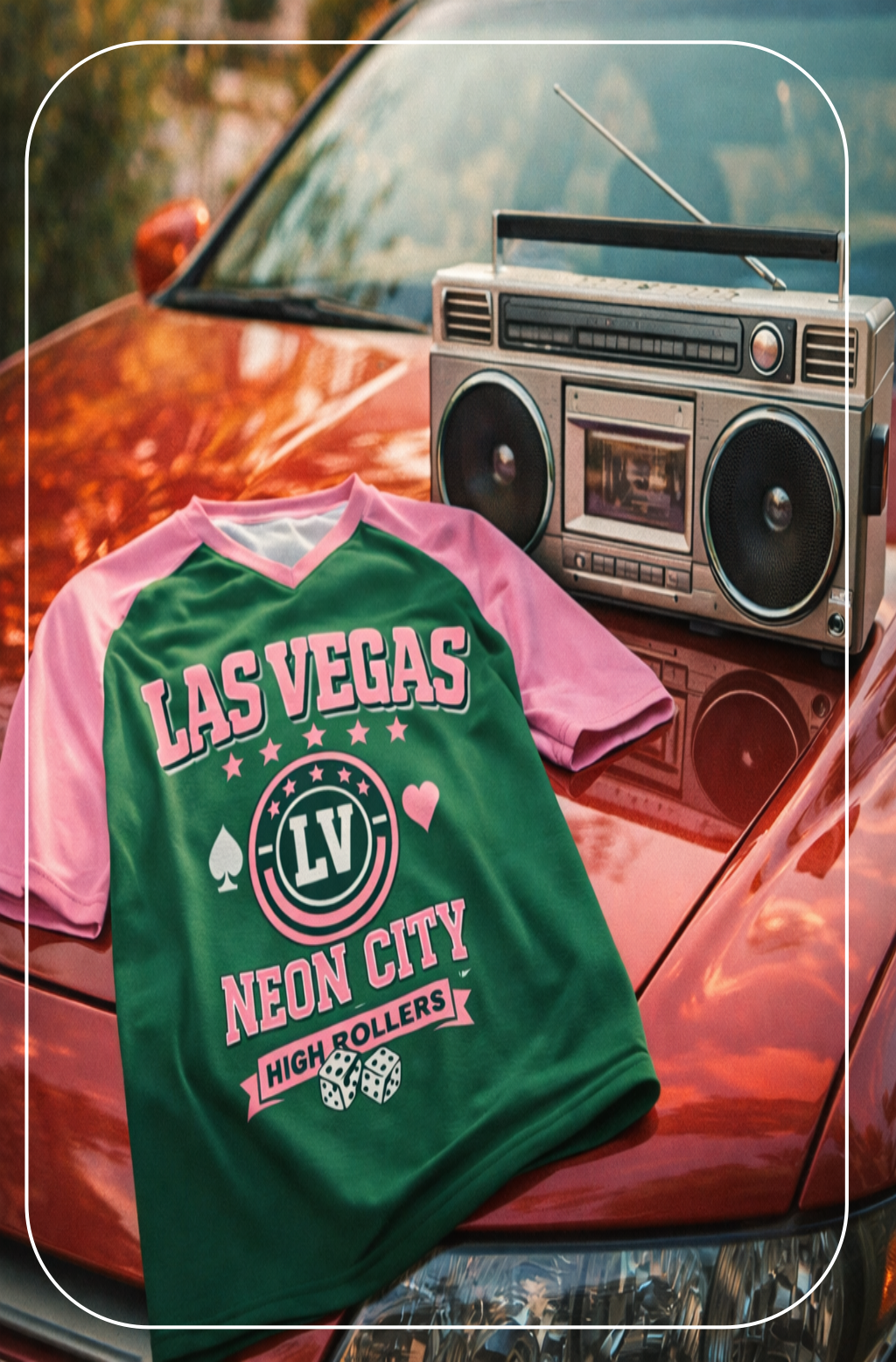 Las Vegas Neon City Graphic T-Shirt – Green and Pink Urban Streetwear Tee – fan gear, sportswear style, image 1.0
