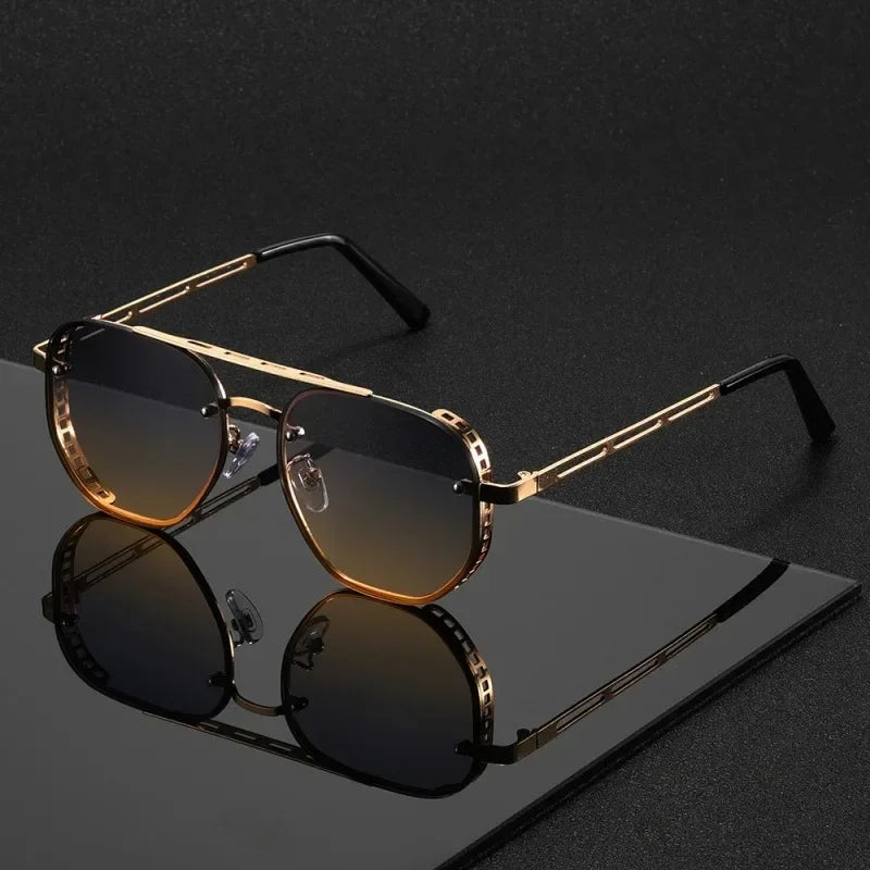 Dark Slate Gray Men New Driving Sunglasses Vintage Steampunk Square Sunglasses Metal Frame with Spring Hinges Women Eyepiece UV400 Glasses