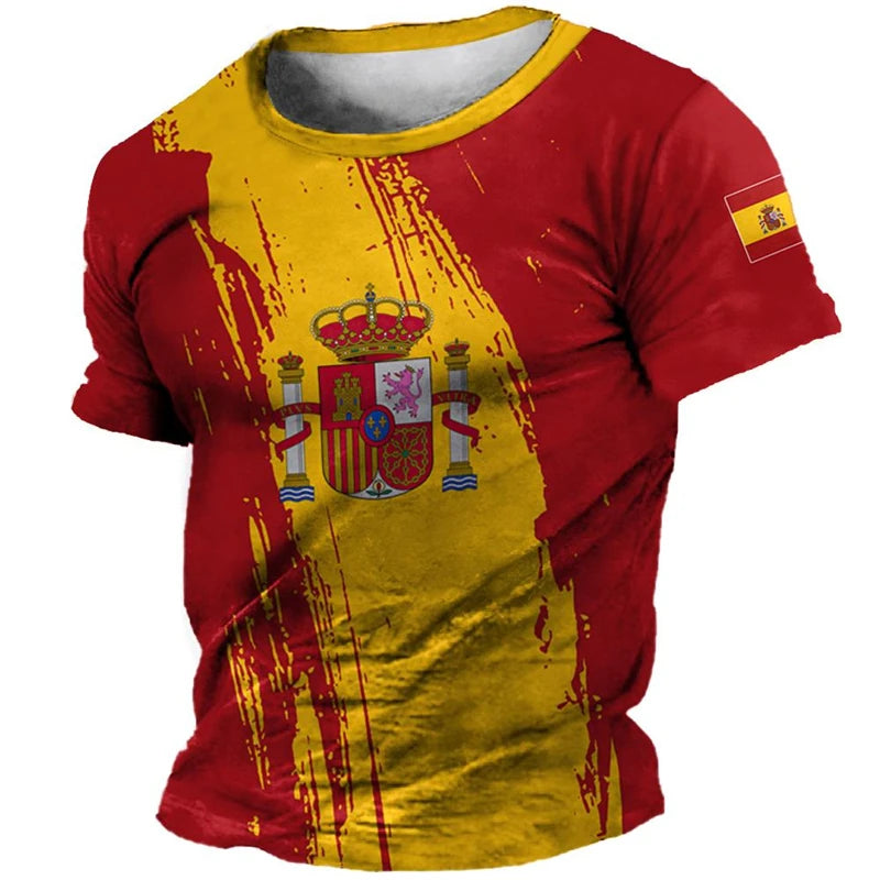 3D Print Spanish Flag Sports Quick-dry Breathable Men T-shirt Retro Harajuku Street Casual Fitness Loose Short-sleeve Clothing