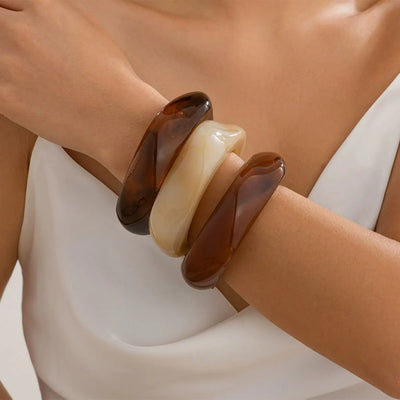 Rosy Brown KMVEXO Vintage Punk Brown Coffee Thick Resin Acrylic Bangles Geometric Irregular Wide Cuff Bangle Bracelet For Women Men Jewelry