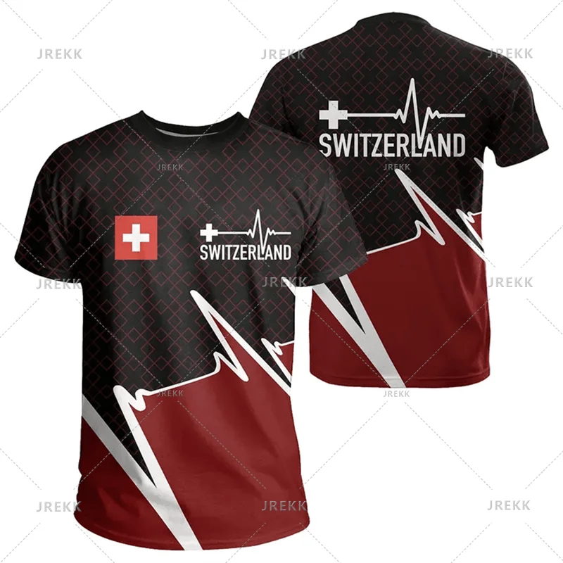 Outdoor Casual Sportswear Tshirts For Men Clothing Switzerland National Emblem Flag 3d Print Cool T-Shirt Gym Tops O Neck Tees