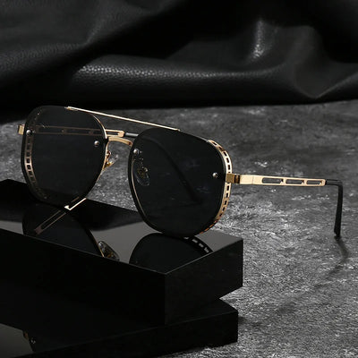 Black Men New Driving Sunglasses Vintage Steampunk Square Sunglasses Metal Frame with Spring Hinges Women Eyepiece UV400 Glasses