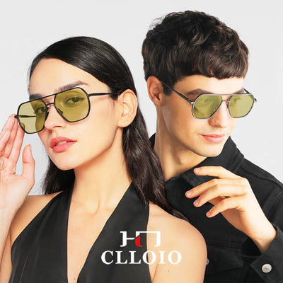Lavender CLLOIO Anti-glare Day Night Vision Glasses Men Women Polarized Driving Sun Glasses Square Aluminum Photochromic Sunglasses UV400
