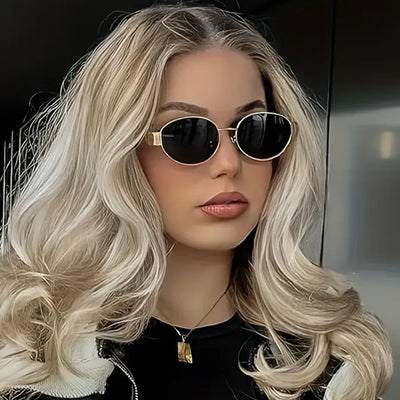 Black Retro Steampunk Sun Protection Sunglasses Vintage New Women's Metal Oval Sunglasses Ladies Classic UV400 Sunscreen Eyewear