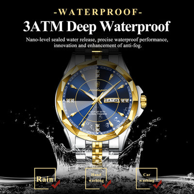 Black POEDAGAR Luxury Fashion Man Clock Top Business Waterproof Luminous Date Week Men's Watches Quartz Stainless Steel Men Wristwatch