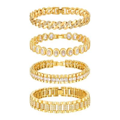 White Smoke Paperclip Chain Bracelet 14K Gold Plated Cubic Zirconia Watch Strap Chunky Link Adjustable Stackable Jewelry For Women Girl Gift
