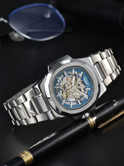 Black LONGLUX Men automatic mechanical watch luxury watches waterproof skeleton business cheap wholesale stainless steel gift watch