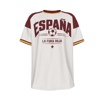 Spain Football T Shirt White Burgundy Gold – España La Furia Roja Soccer Fan Shirt Game Day Outfit