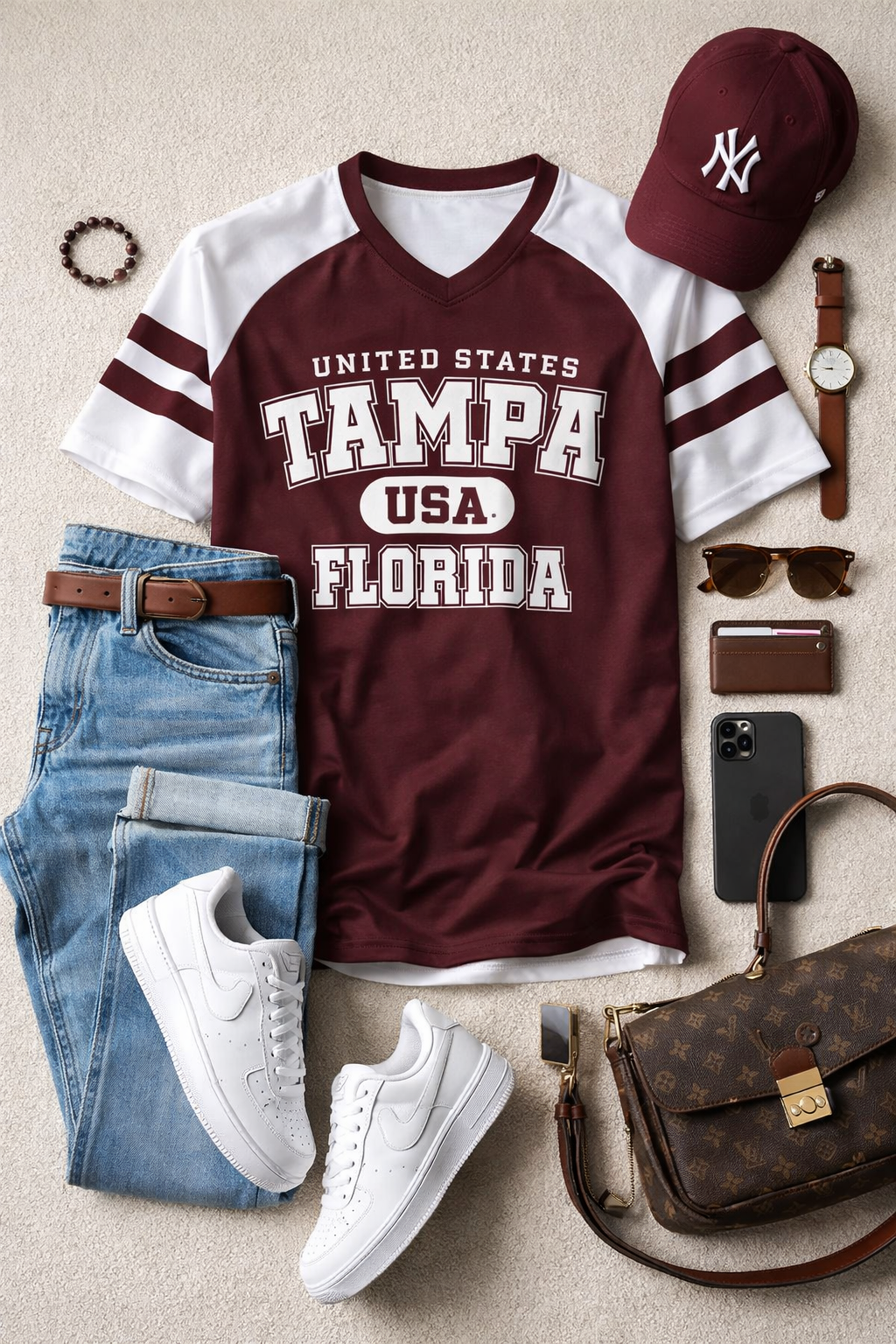 Tampa Florida USA T Shirt Burgundy bb