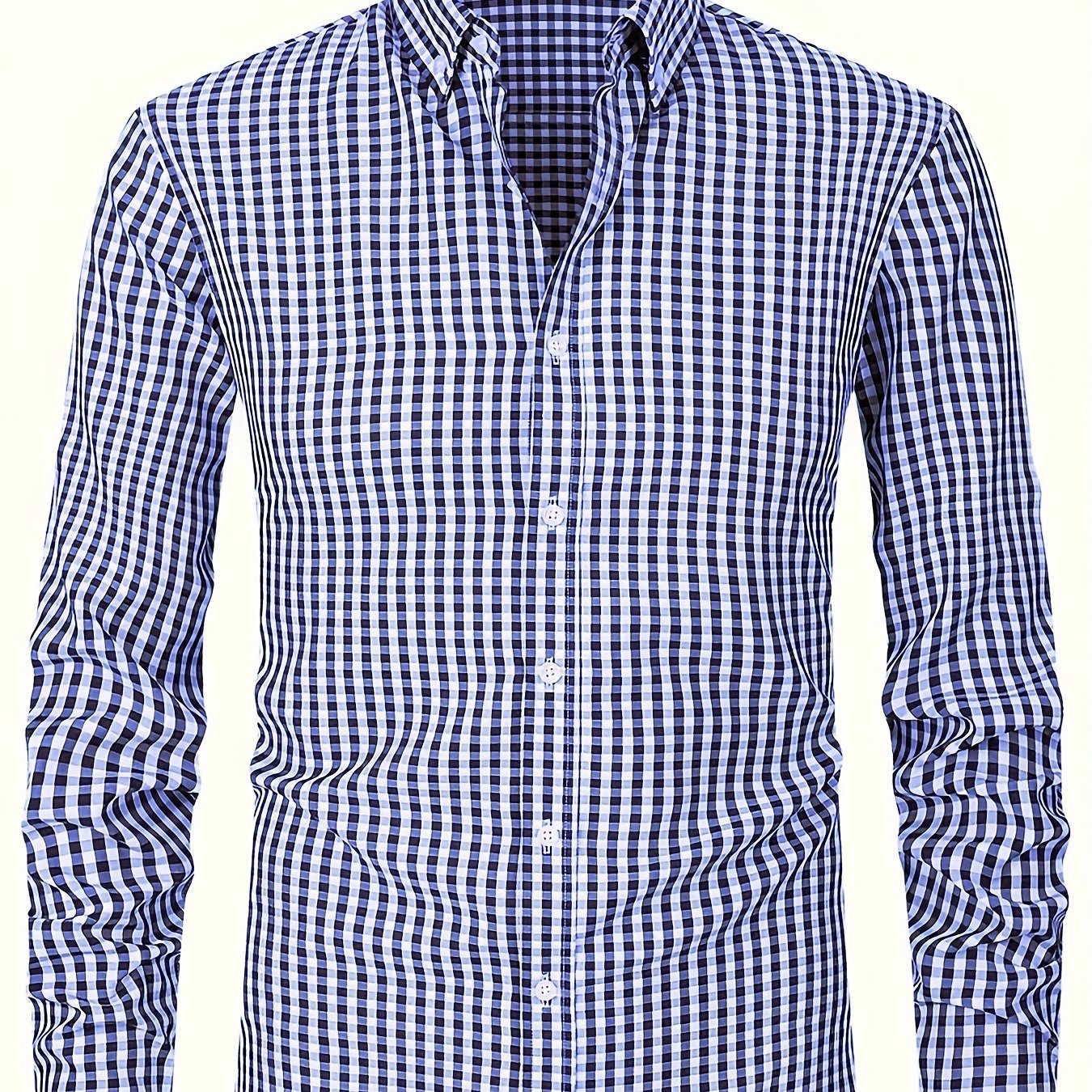 Dark Gray Men's Slim Fit Long Sleeve Shirt - Black & White Classic Plaid Pattern, Business Casual Button-Up Shirt, Machine Washable Summer Office & Formal Wear, Business Casual Wear | Collared Shirt | Stylish Checkered Pattern
