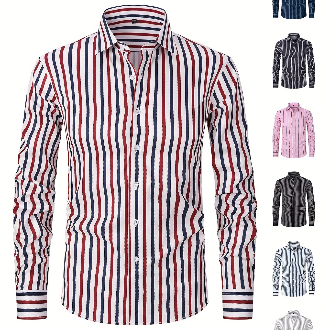 White Smoke A Men'S Casual Light Business Striped Long-Sleeve Shirt - Tailored Fit with Wrinkle-Resistant Fabric, Suitable for All Seasons - Perfect for Business Commuting, Casual Gatherings, And Dates - Can Be Given As a Gift