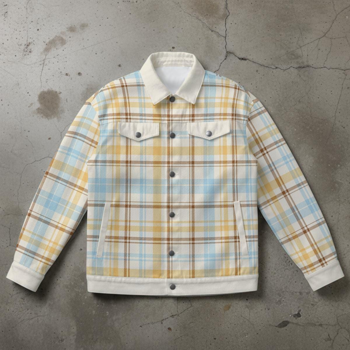 Silly Goose Plaid Jacket, Pastel Tartan Graphic Coat, Cozy Vintage Streetwear