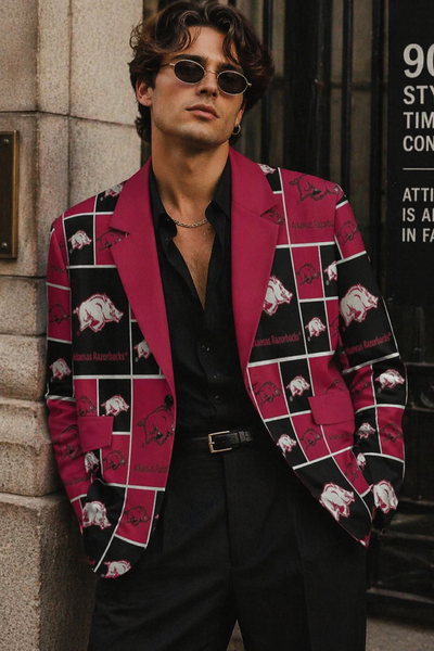 Arkansas-Inspired Red &amp; Black Blazer – Bold Game Day Style with Dark Luxury Edge