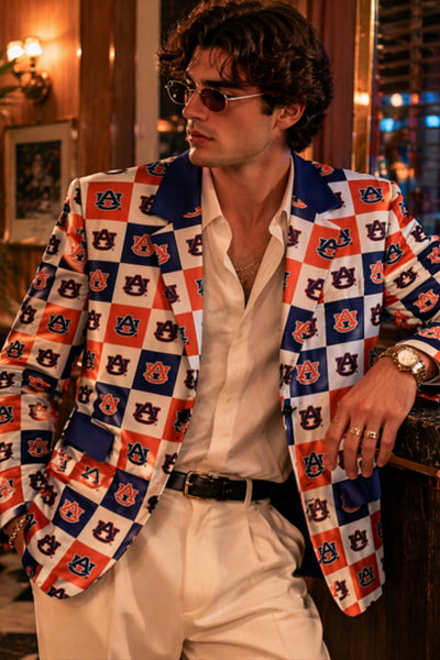 Auburn-Inspired Checkered Blazer – Bold Game Day Fashion with Retro Streetwear Edge