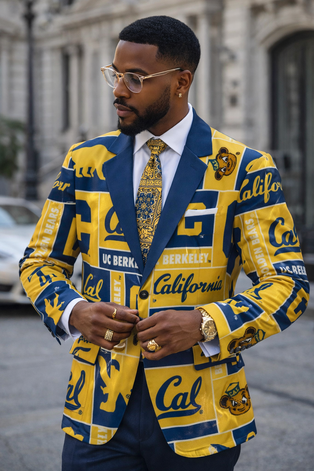 California-Inspired Gold &amp; Blue Blazer – Premium Game Day Style with Elite Streetwear Energy