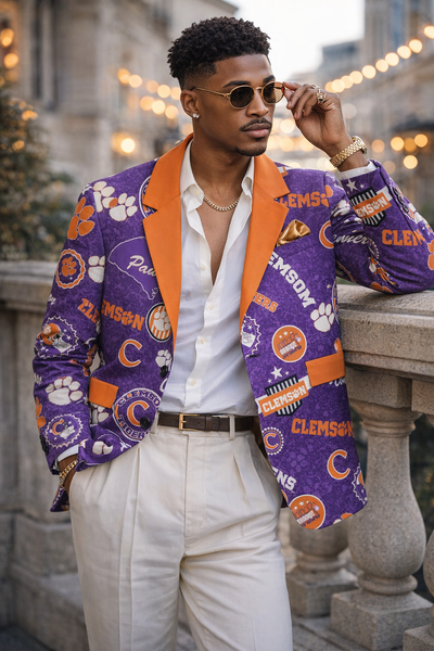 Clemson Tigers Purple Statement Blazer – Bold Graphics with Summer Luxe Vibe