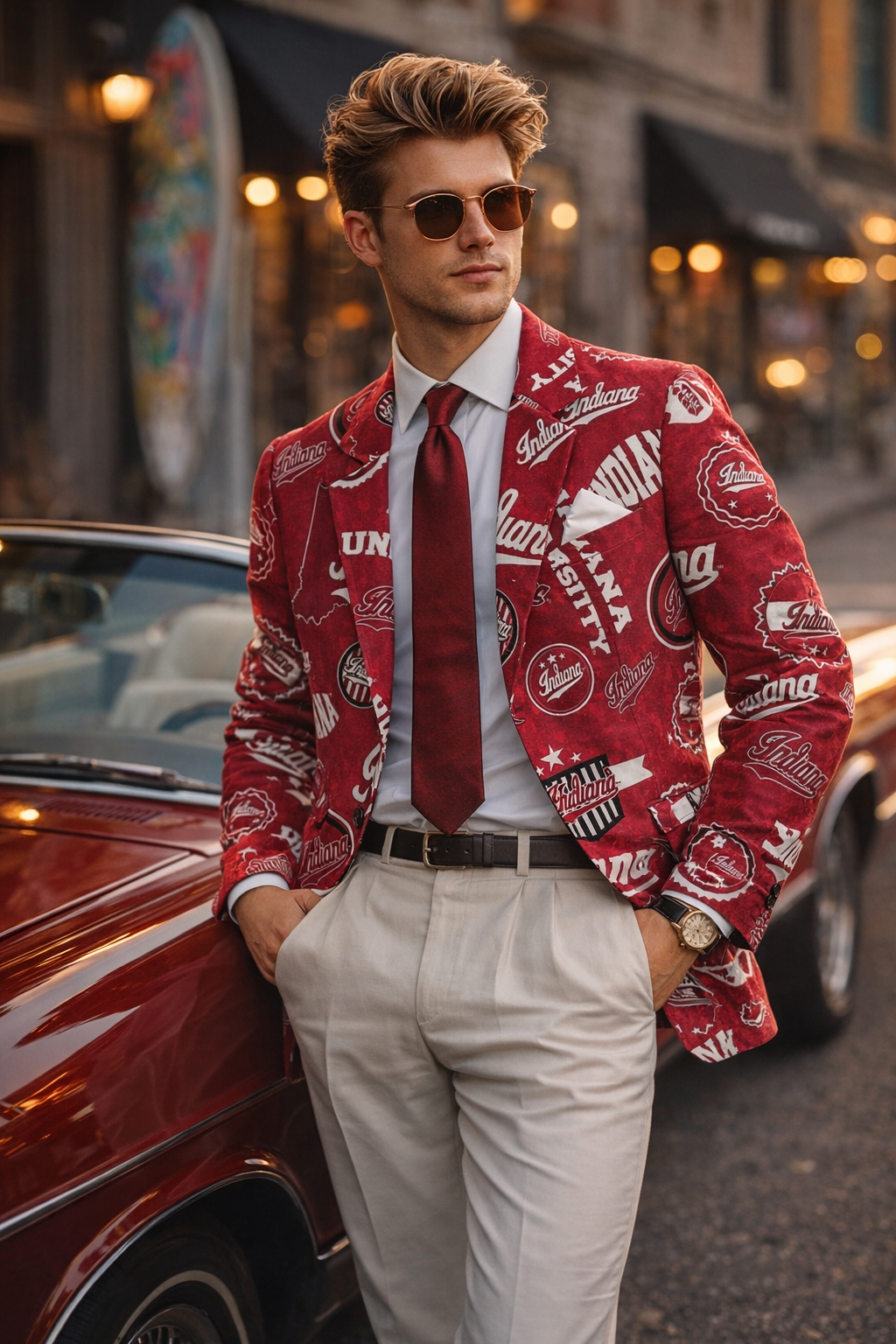 Indiana-Inspired Red Blazer – Classic Elegance Meets Bold Game Day Energy