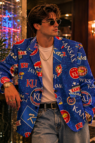 Kansas-Inspired Blue Blazer – Bold Game Day Style Meets Retro Streetwear Energy