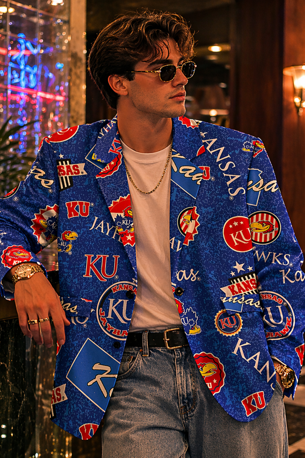 Kansas-Inspired Blue Blazer – Bold Game Day Style Meets Retro Streetwear Energy