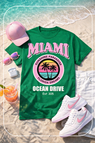 Miami Vice Sunset Beach Club T-Shirts – Retro Summer Style Inspired by Ocean Drive