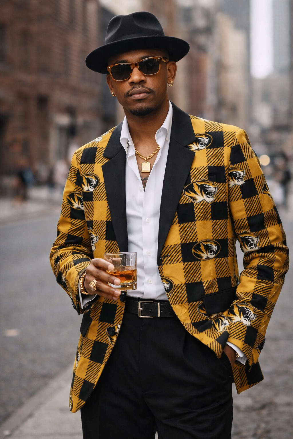 Missouri Tigers Gold and Black Plaid Blazer Outfit – The Ultimate Game Day Luxury Streetwear Look
