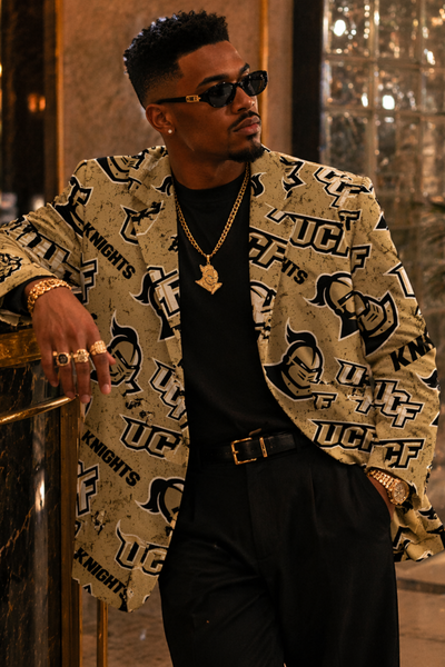 UCF-Inspired Gold Blazer – Bold Game Day Fashion Meets Luxury Streetwear Energy