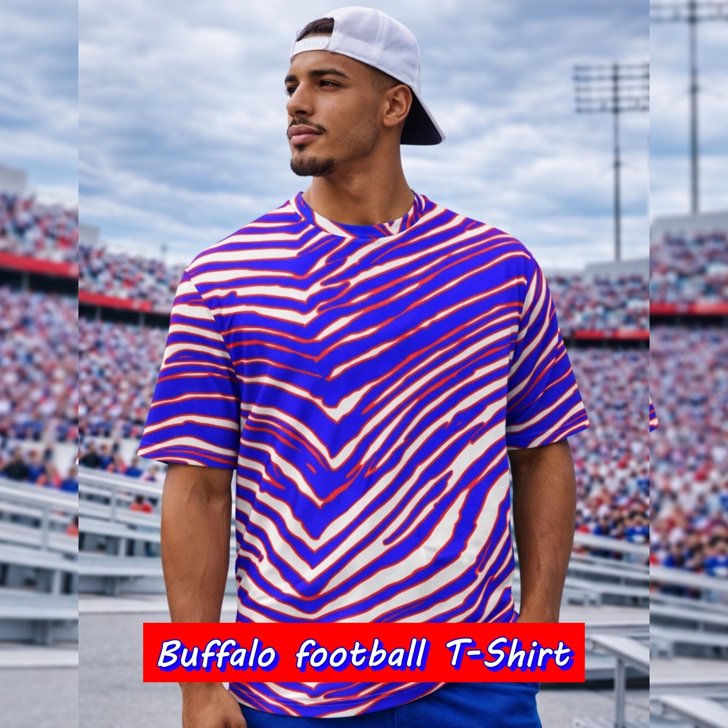 Buffalo Zebra Game Day T-Shirts – Retro Football Style (Red Blue White)