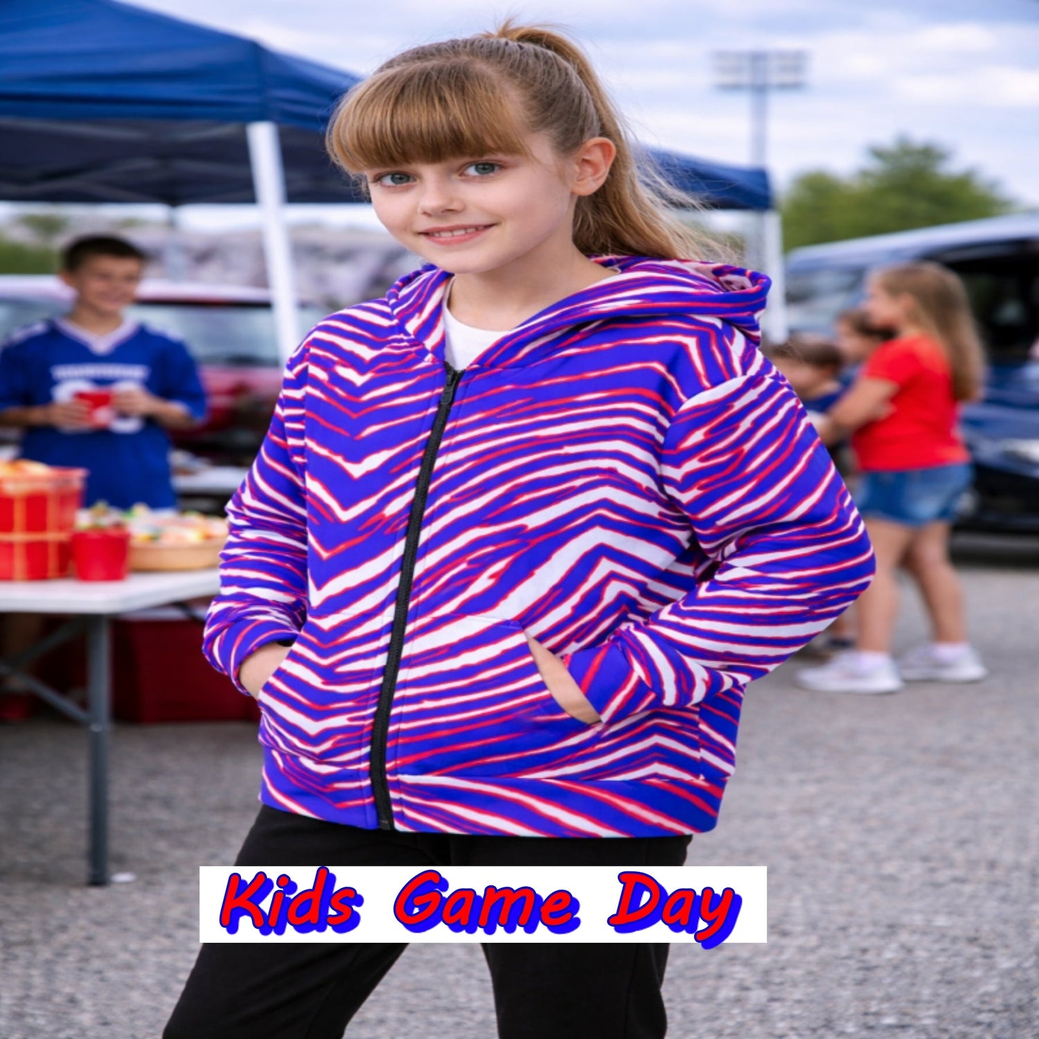 Buffalo Football Style (Red Blue White) Kids Zebra Game Day Apparel