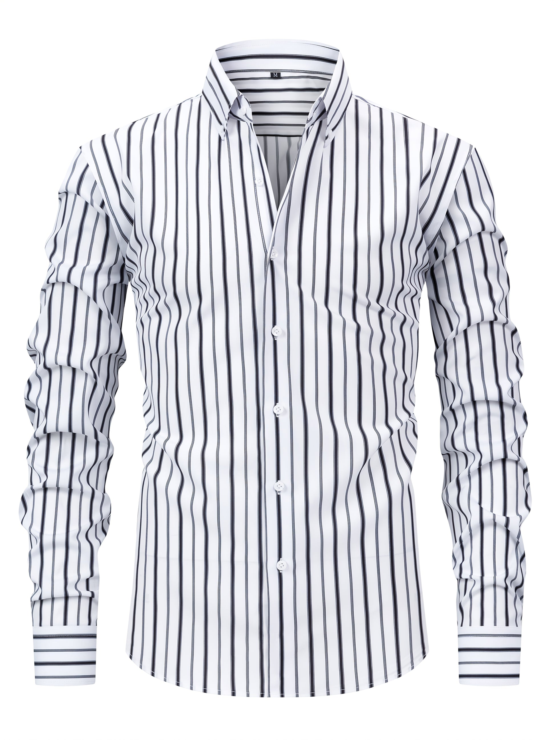 White Smoke Men's New Thin Digital Print Striped Long Sleeve Shirt, Wrinkle-, No Ironing, Versatile Fashion Date Shirt