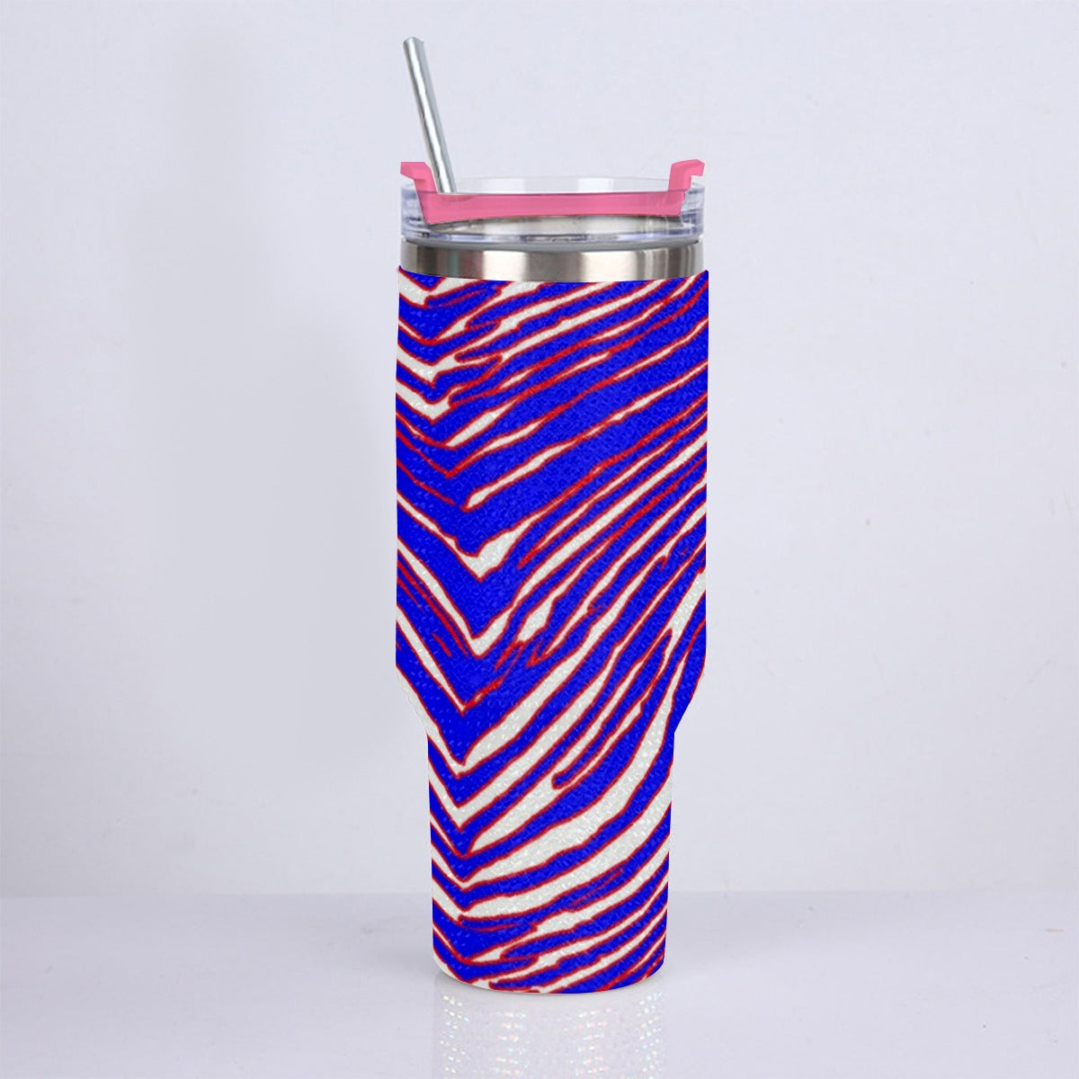 Light Gray Buffalo football 40oz Diamond Cup With Stainless Steel Straw – Red Blue White Zebra Game Day Style