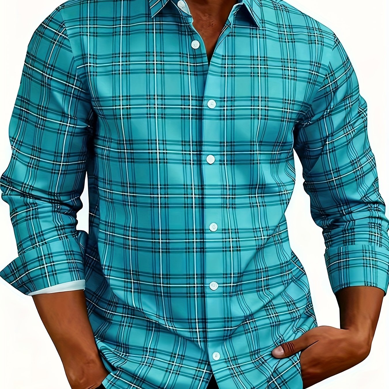 White Smoke Men'S Plaid Long-Sleeve Shirt with 3D Digital Printing, Suitable for Casual Outings, Entertainment, And Gatherings