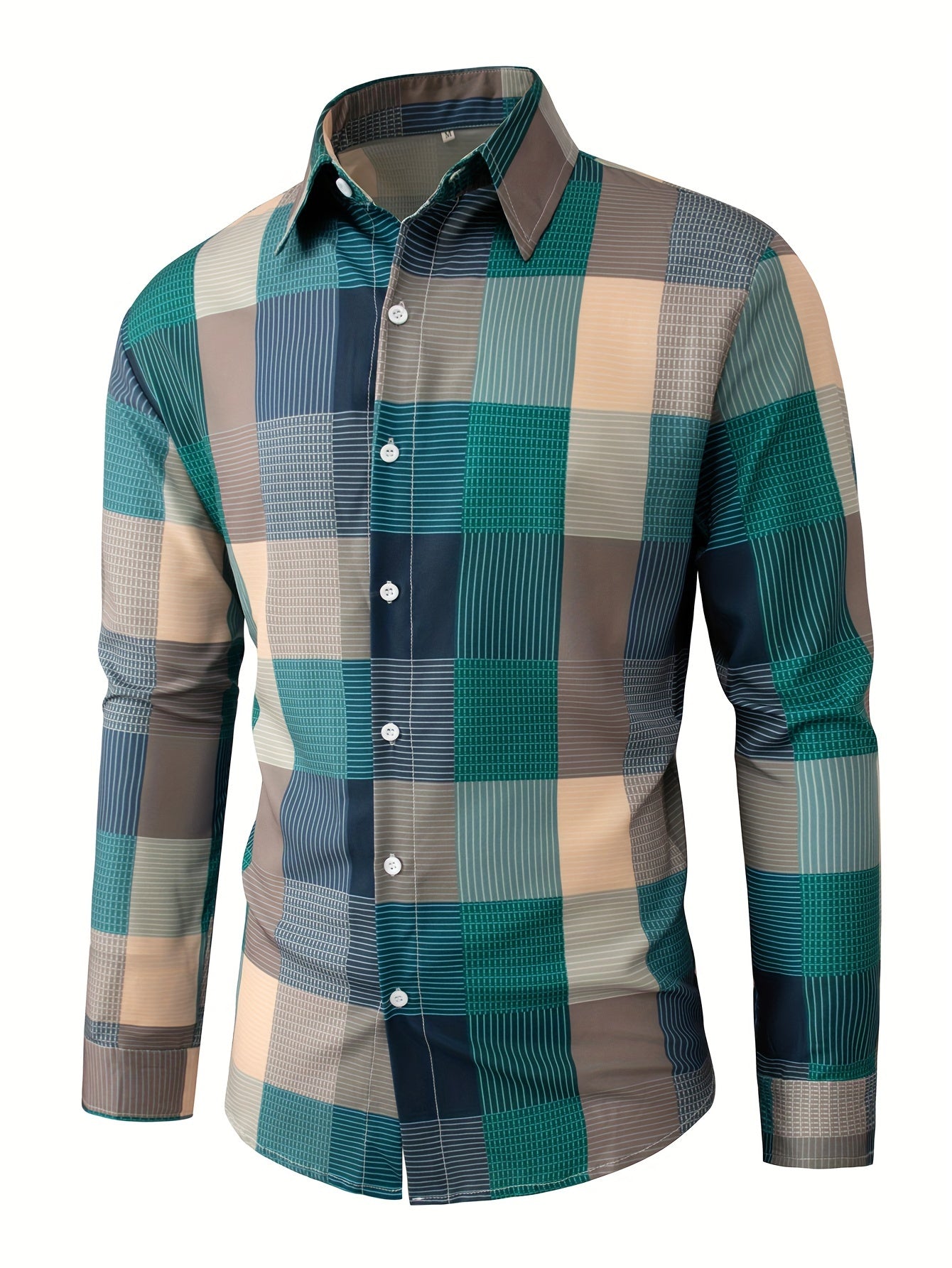 White Smoke Men'S Casual Lapel Collar Shirt | Loose Fit, Long Sleeve, Plaid Pattern, Single Breasted, Non-Stretch Fabric, Ideal for Daily and Semi-Formal Wear, Hand Washable