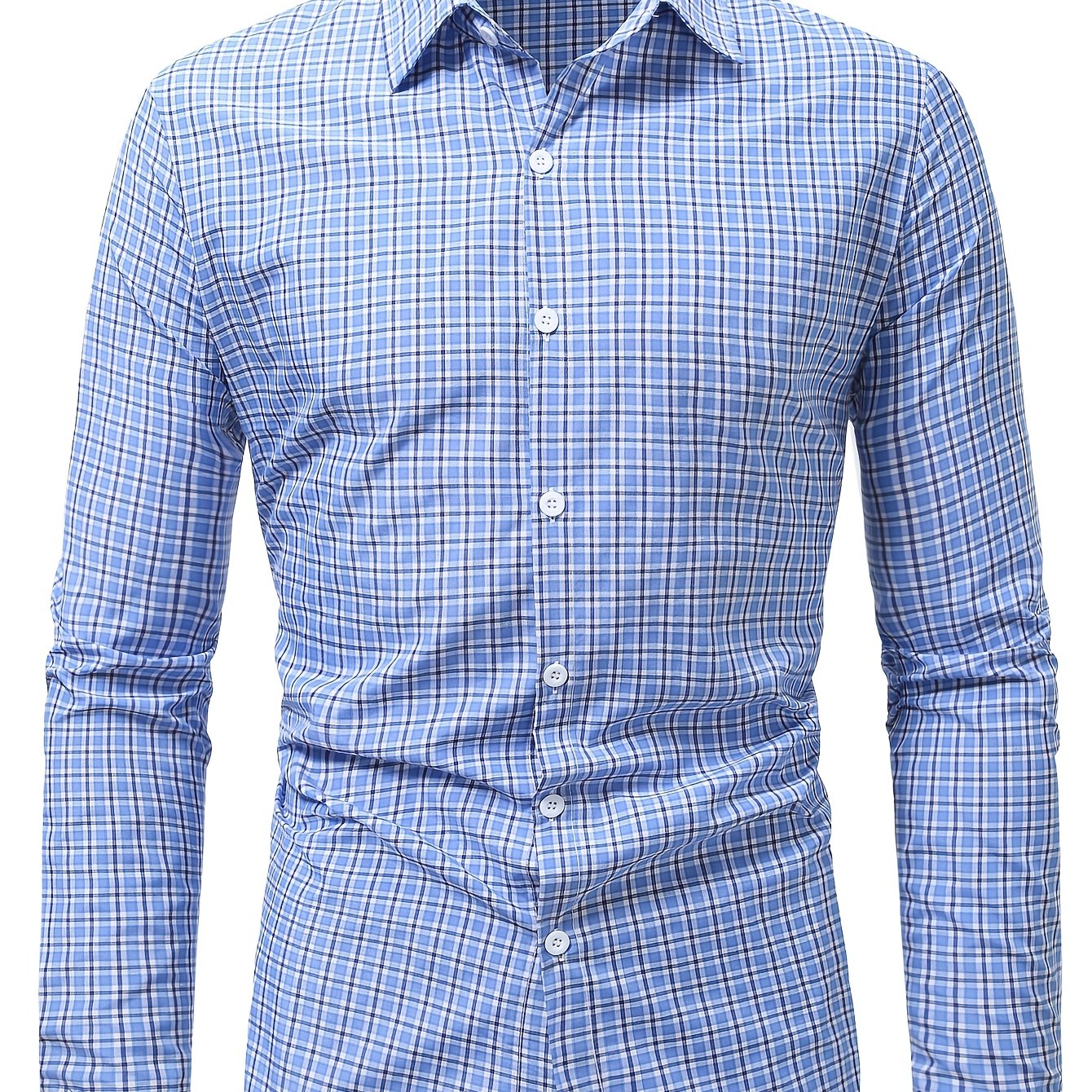 White Smoke Plaid Casual Turn- Collar Shirt