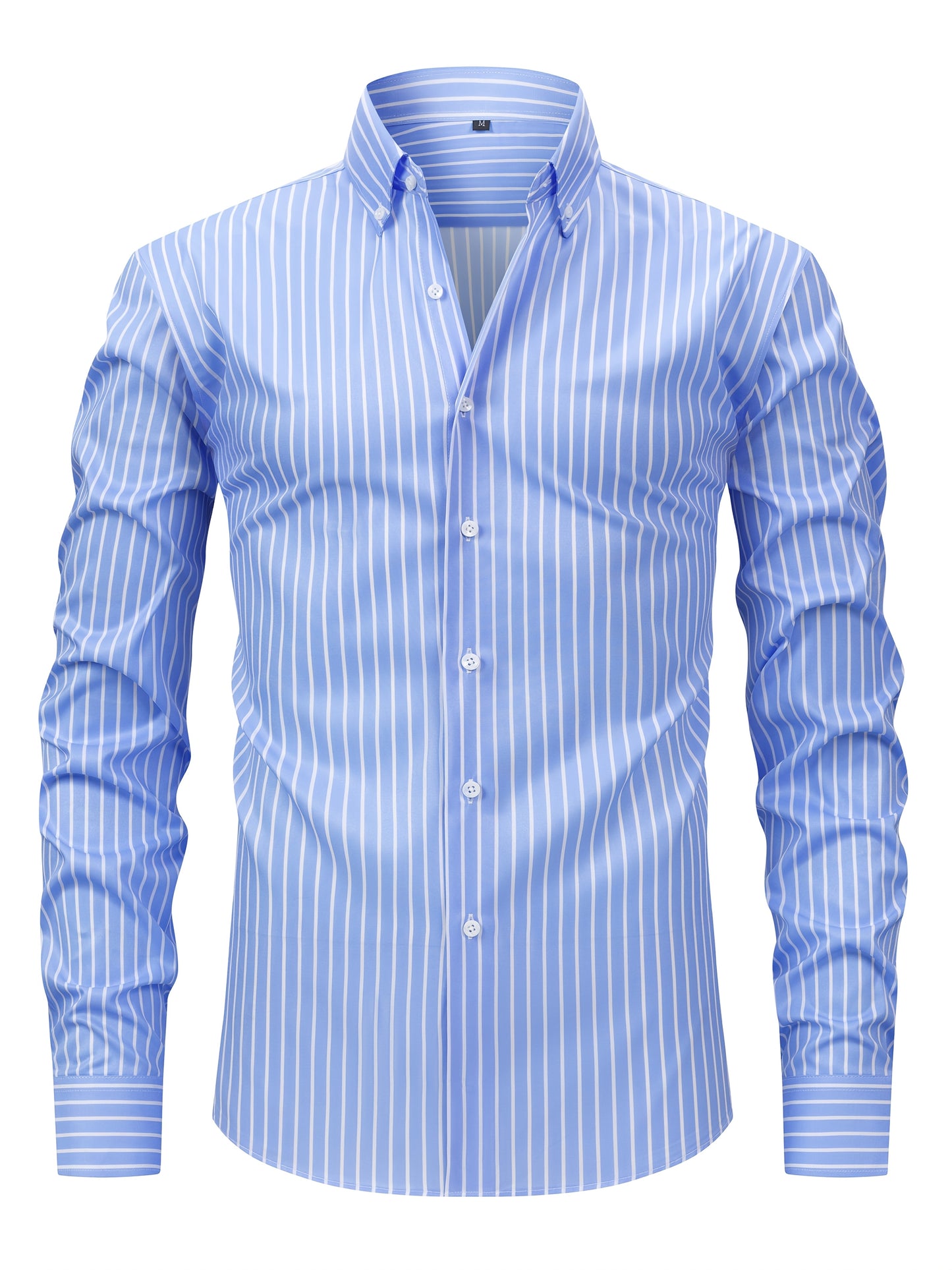 White Smoke Men's Fashion Casual Digital Stripe Long-Sleeve Shirt, Stretch Wrinkle-Resistant Premium Versatile Lightweight Date Shirt