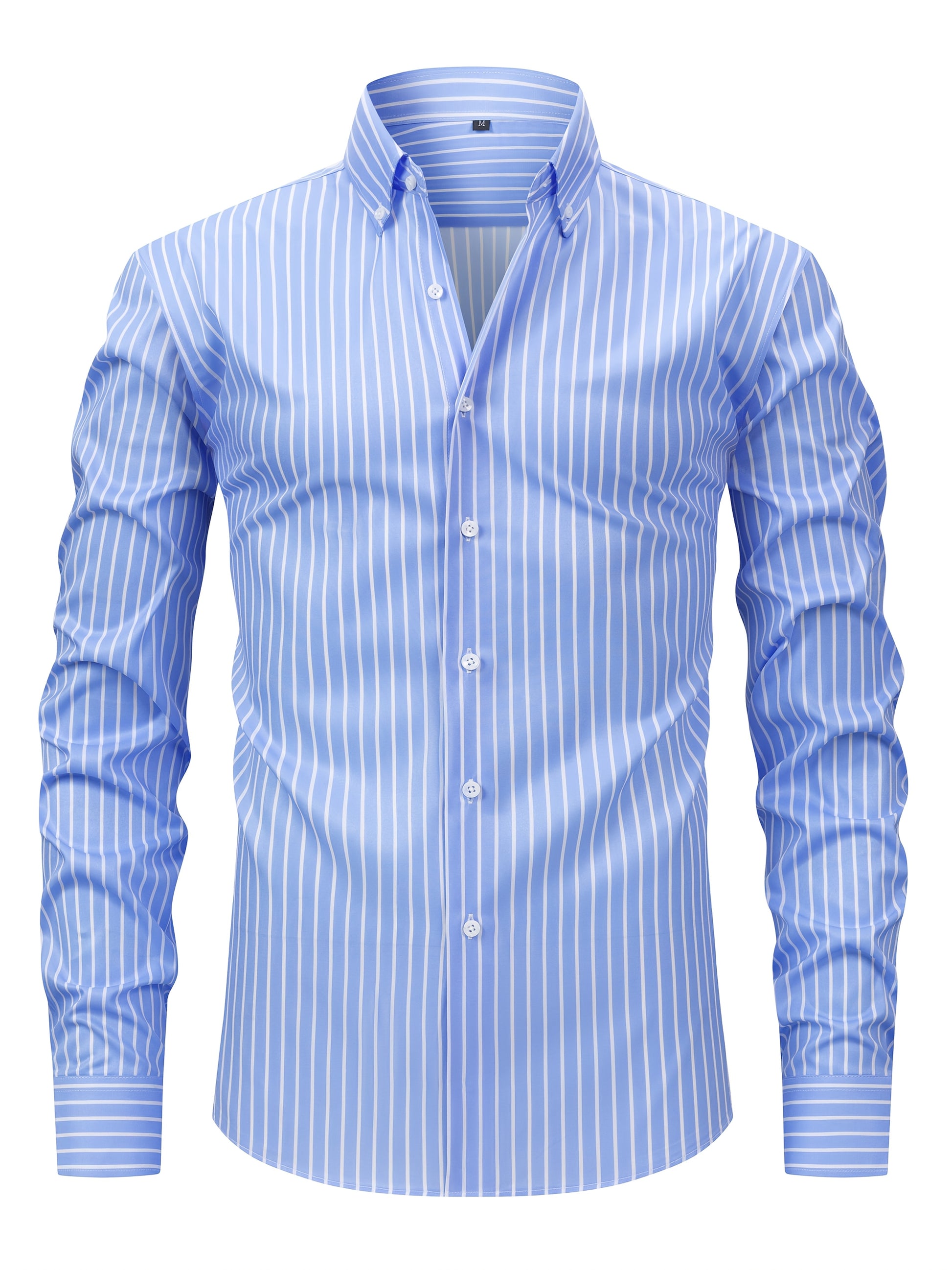 White Smoke Men's Fashion Casual Digital Stripe Long-Sleeve Shirt, Stretch Wrinkle-Resistant Premium Versatile Lightweight Date Shirt