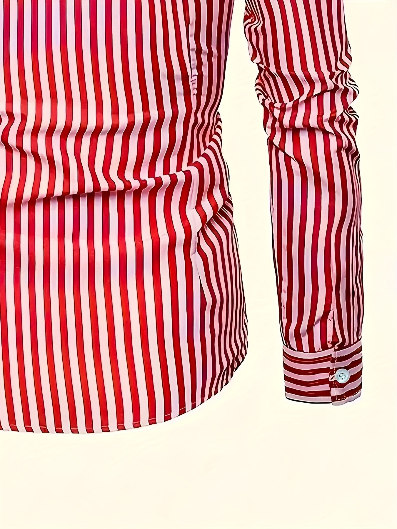 Seashell Men's Casual Striped Long Sleeve Shirt -  and White Vertical Pattern, Button- Collar Design, Non-Stretch Fabric, Suitable for Casual Attire, All Seasons | Fitted Cut