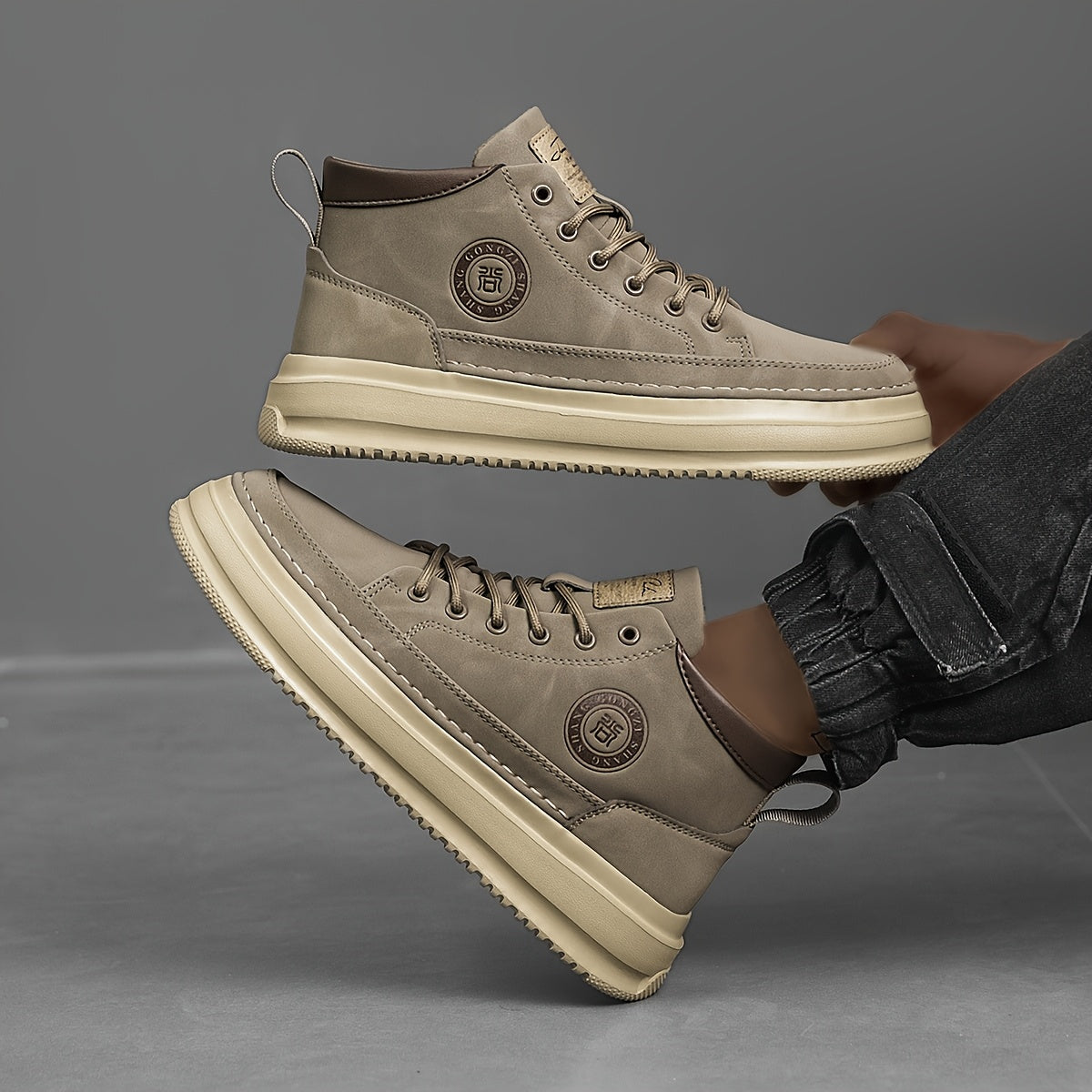 Men's Lightweight Platform Sneakers with Thick Sole - Mid-Top Casual Sports Shoes,  Upper & Cushioned Footbed for, Outdoor, Gym, Streetwear - All-Season Round Toe Design (Men's Fashion)