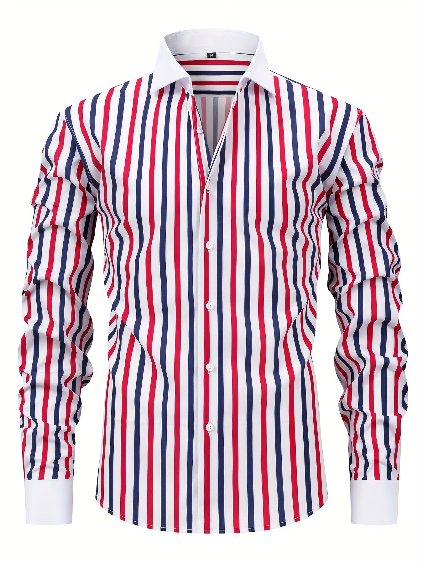 Men'S Osha Collar Color-Blocked Long-Sleeve Shirt, New 2025 Digital Print Striped Business Casual Fashion, Finely Tailored Regular Fit, Breathable And Comfortable Fabric, Trendy And Unique, Perfect As a Holiday Gift for Men'S