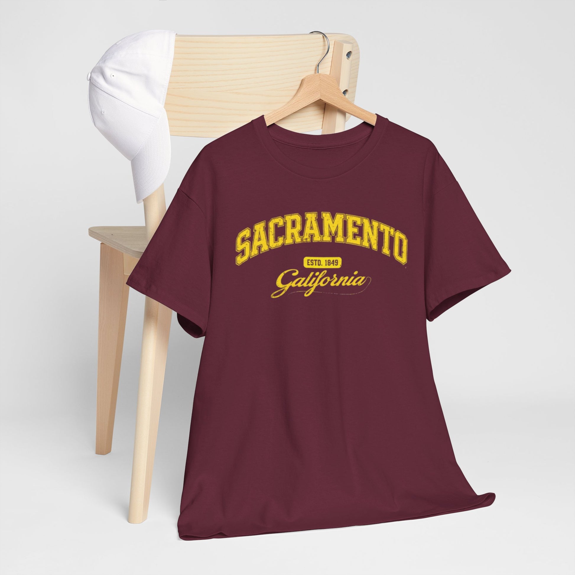 Dark Slate Gray Sacramento California Vintage Arc Tee — Retro Yellow College-Style T-Shirt