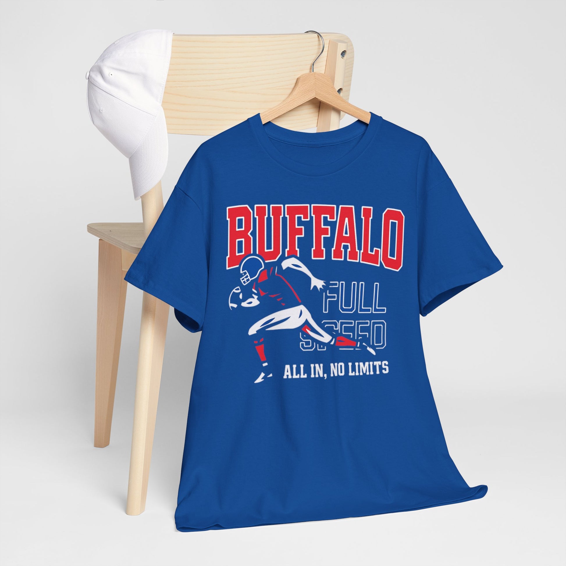 Lavender Buffalo Football Tee — "All In, No Limits" Player Graphic