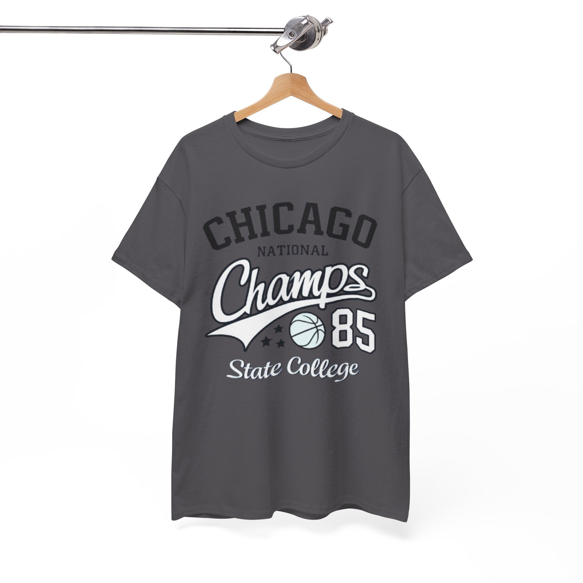 White Smoke Chicago Champs State College T-Shirt – Basketball Streetwear Varsity Tee
