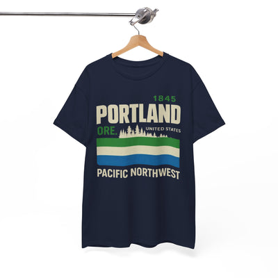 White Smoke Portland Pacific Northwest Tee — 1845 Oregon Retro Forest Graphic